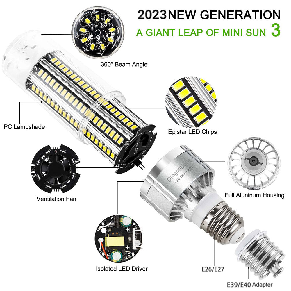 DragonLight 60W LED Corn Bulb 3000K Warm White E26/E39 Base DragonLight 60W LED Corn Bulb 3000K Warm White E26/E39 Base