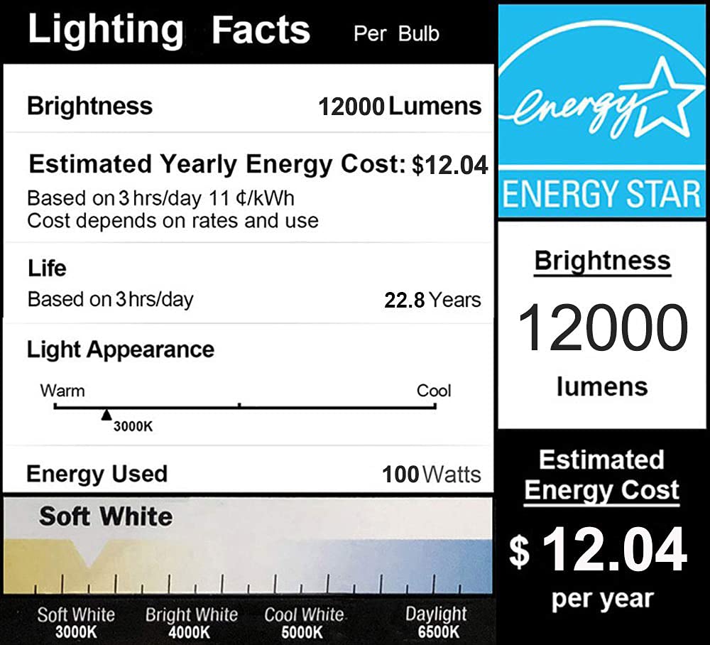 DragonLight 100W LED-Maiskolbenlampe in Gewerbequalität, 3000K Warmweiß, E26/E39-Sockel, 12.000 lm - UL-gelistet