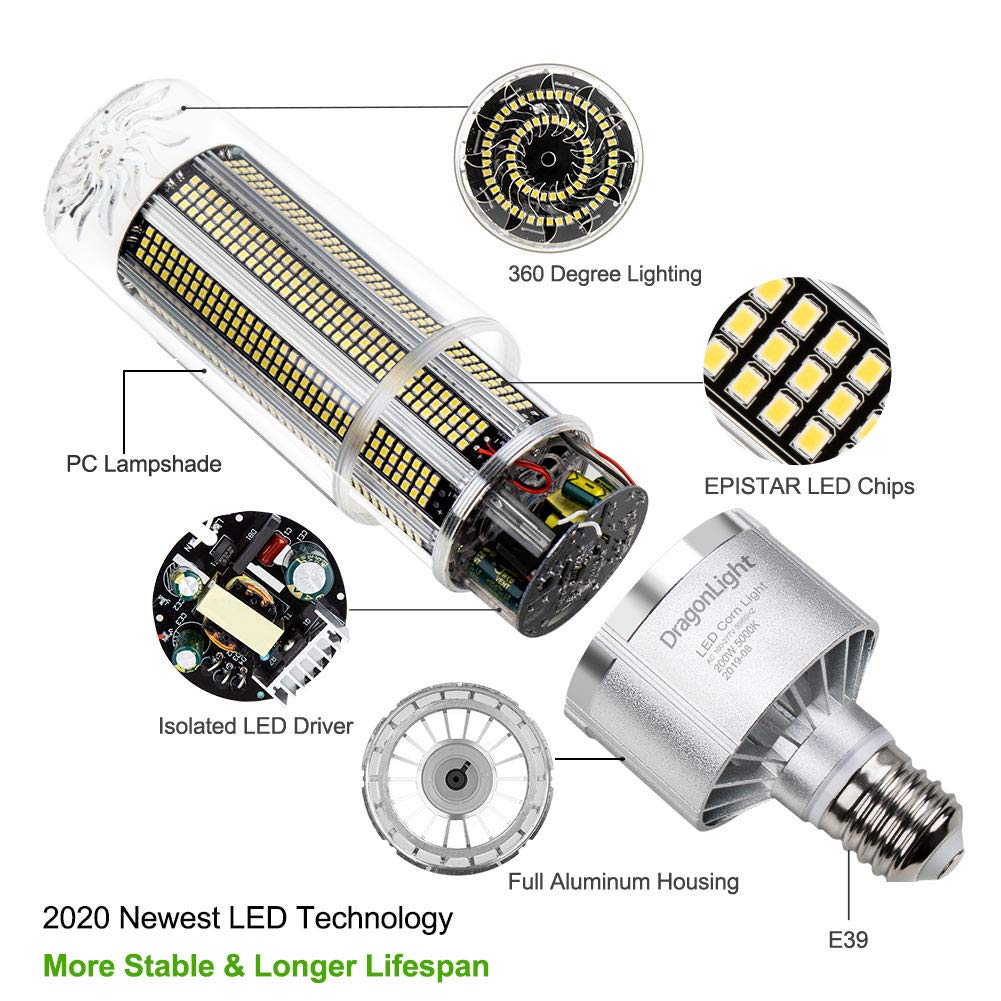 240 Watt E39 LED Corn Light Bulb - 32,200 Lumens - 5000K