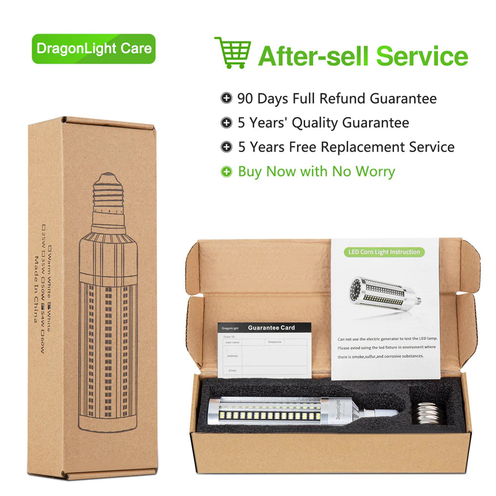 DragonLight 60W LED Corn Bulb Fanless 5000K Daylight E26/E39 Base 7,200LM - UL Listed