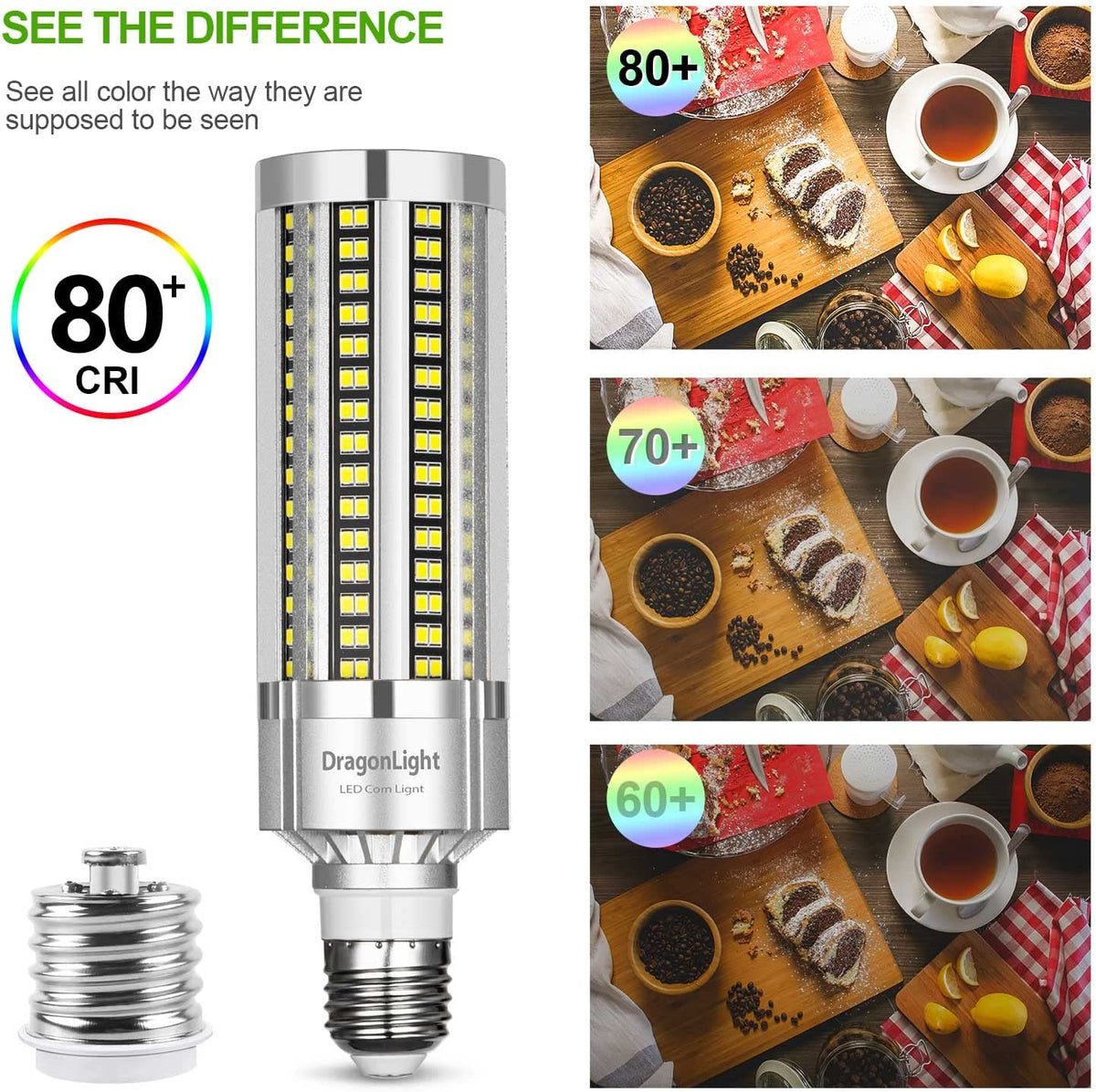 DragonLight 50W LED Corn Bulb Fanless 6000K Daylight E26/E39 Base 6,000LM - UL Listed