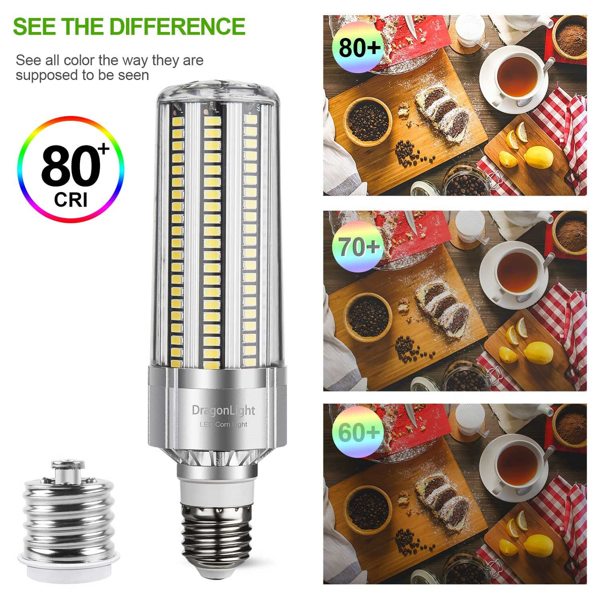 DragonLight 60W LED Corn Bulb 6000K Daylight E26/E39 Base 7,200LM - UL Listed