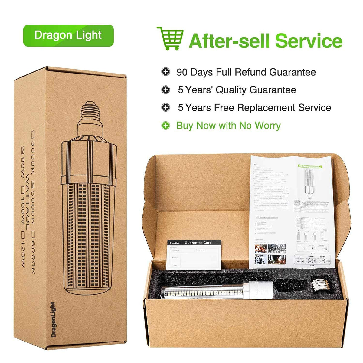 DragonLight 80W Commercial Grade LED Corn Bulb 3000K Warm White E26/E39 Base 9,600LM - UL Listed