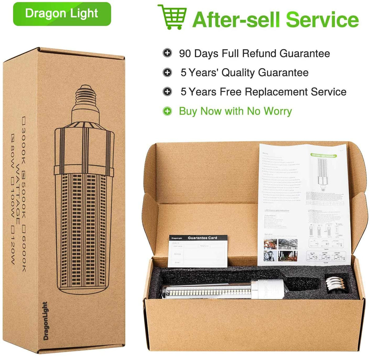 DragonLight 120W Commercial Grade LED Corn Bulb 3000K Warm White E26/E39 Base 14,400LM - UL Listed