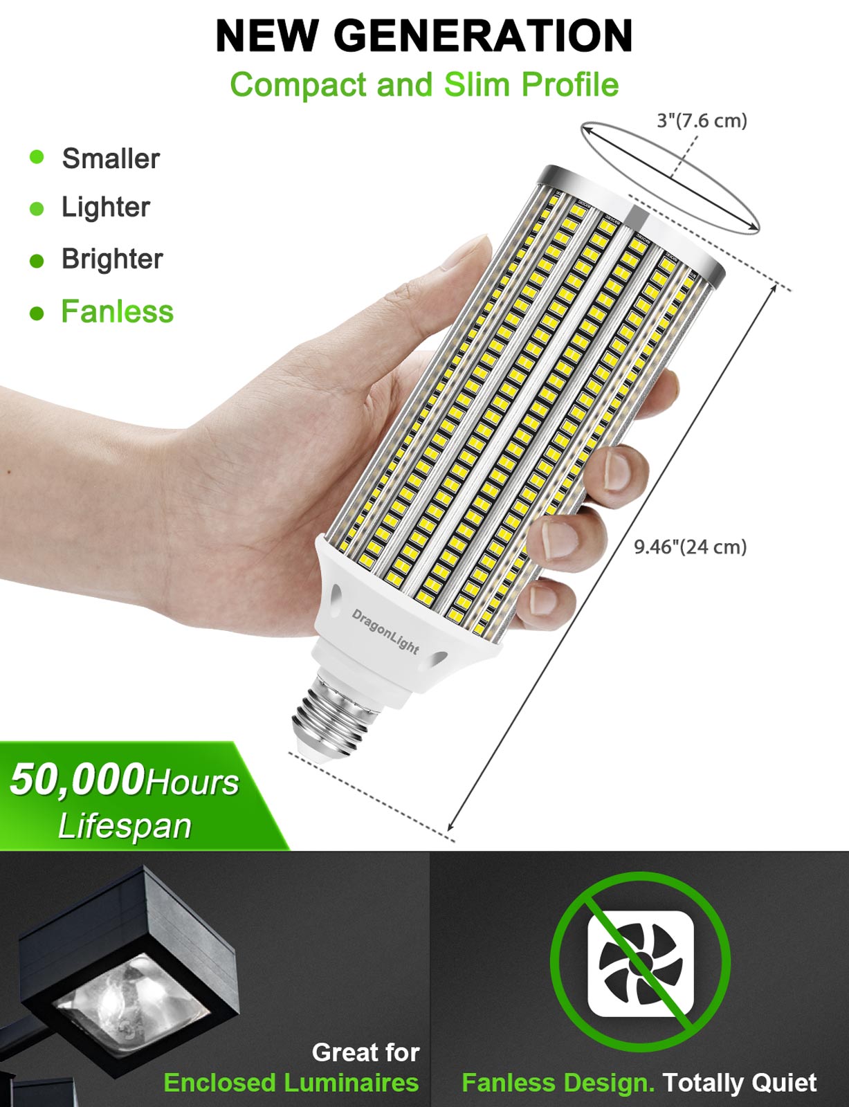 DragonLight 120W LED Corn Bulbs 5000K Daylight E26/E39 Base 14,400LM [Pack of 2]