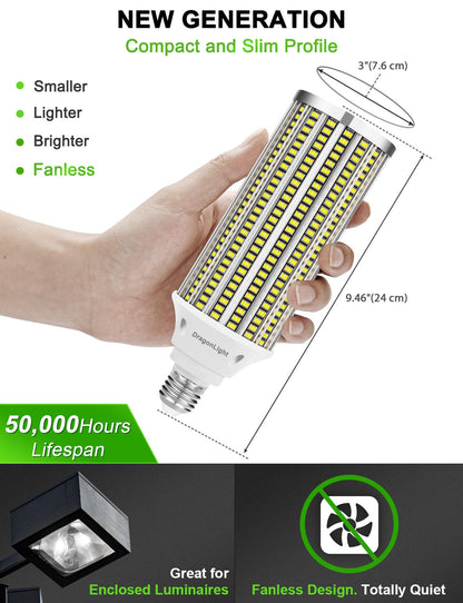 DragonLight 120W LED Corn Bulbs 5000K Daylight E26/E39 Base 14,400LM [Pack of 2]