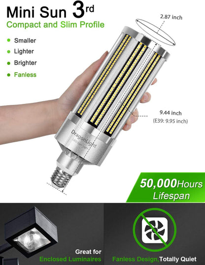 DragonLight 120W Commercial Grade LED Corn Bulb Fanless 5000K Daylight E26/E39 Base 14,400LM - UL Listed