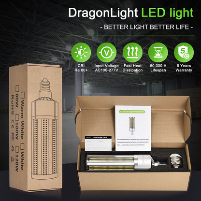 2023 Upgraded 60W LED Corn Bulb Fanless 6000K Daylight E26/E39 Base 7,200LM - UL Listed