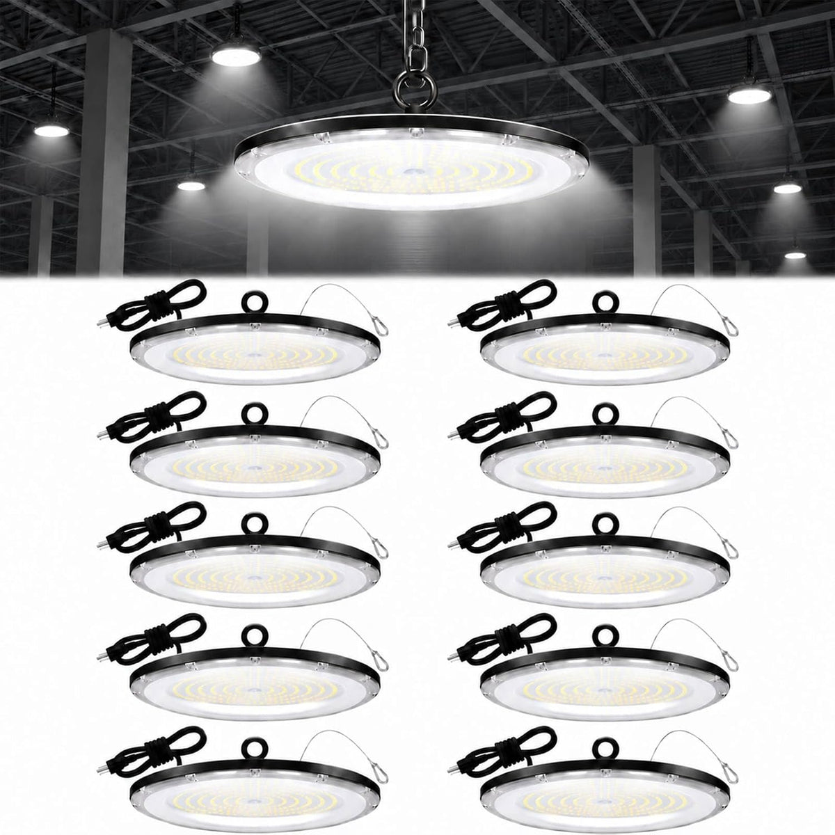 DragonLight 10 Pack UFO LED High Bay Lights 300W 40500LM 5000K, UL Listed