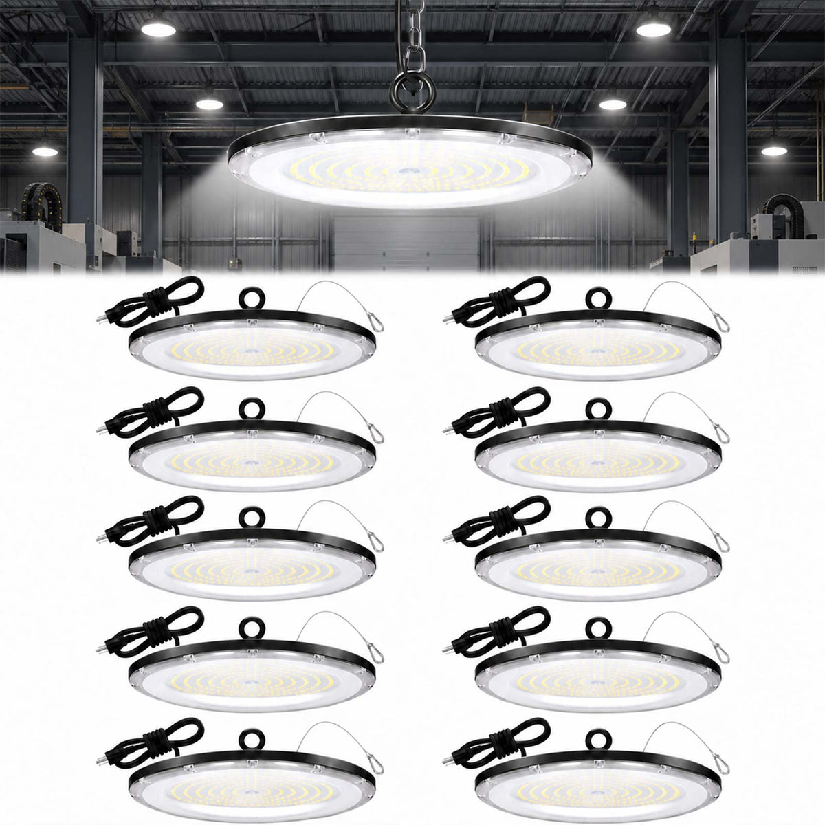 DragonLight 10 Pack UFO LED High Bay Lights 150W 20250LM 5000K, UL Listed