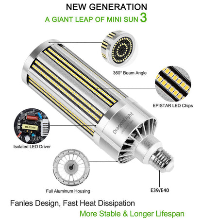 DragonLight 150W Commercial Grade LED Corn Bulb Fanless 5000K Daylight E39 Base 20,250LM - UL Listed