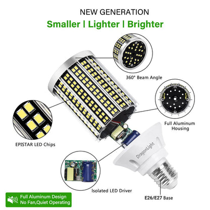 DragonLight 30W LED Corn Bulbs 6000K Daylight E26 Base 3,600LM [Pack of 2]