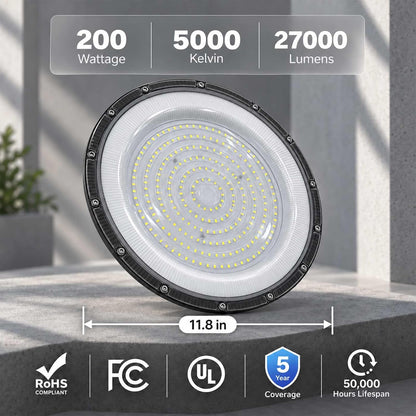 DragonLight 10 Pack UFO LED High Bay Lights 200W 27000LM 5000K, UL Listed