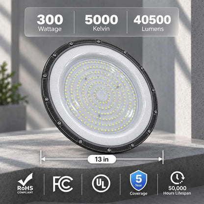 DragonLight 10 Pack UFO LED High Bay Lights 300W 40500LM 5000K, UL Listed