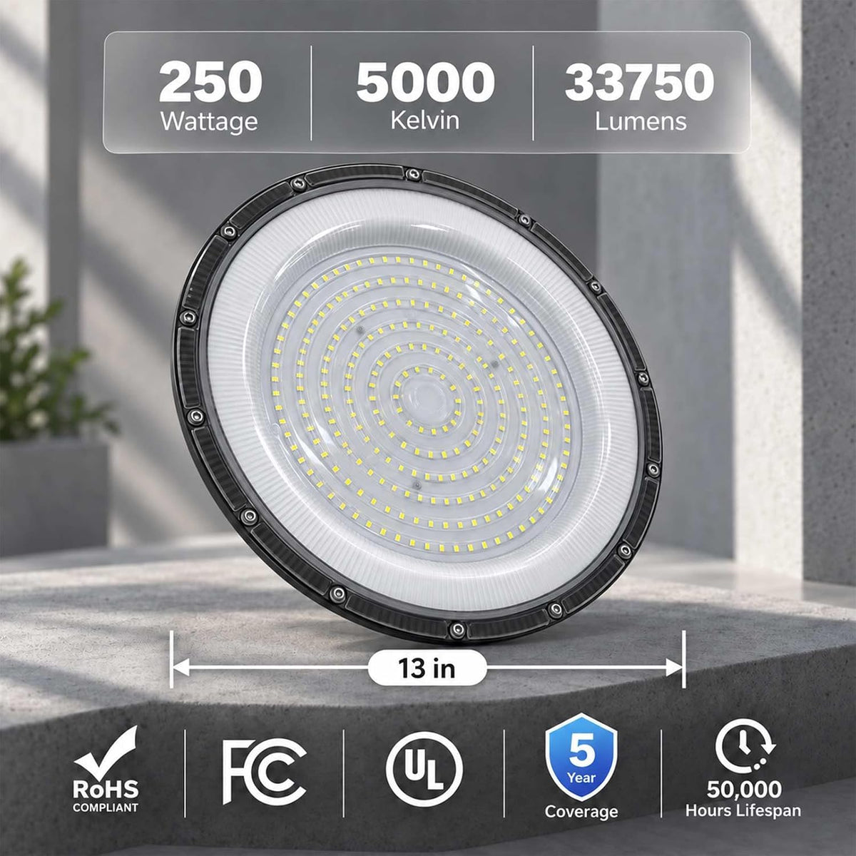 DragonLight 10 Pack UFO LED High Bay Lights 250W 33750LM 5000K, UL Listed