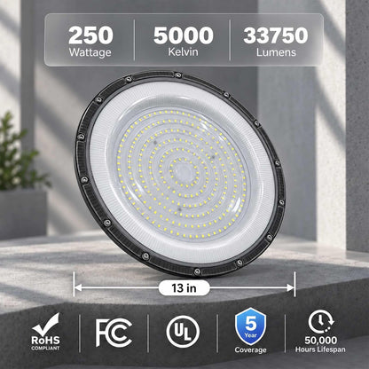 DragonLight 10 Pack UFO LED High Bay Lights 250W 33750LM 5000K, UL Listed