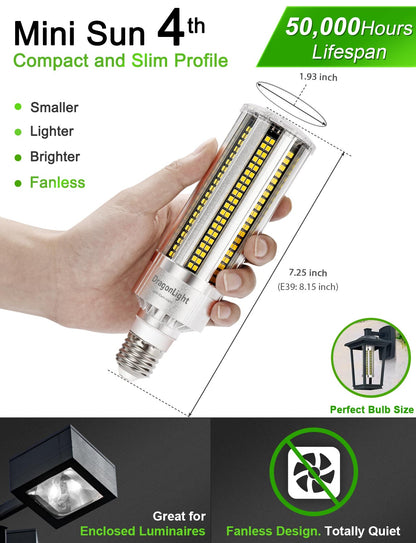 2023 Upgraded 60W LED Corn Bulb Fanless 6000K Daylight E26/E39 Base 7,200LM - UL Listed