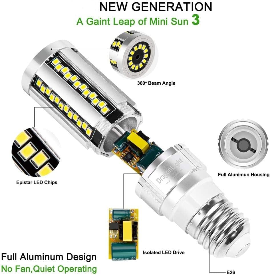 DragonLight 15W LED Corn Bulbs Fanless 6000K Daylight E26 Base 1800LM [Pack of 4] - UL listed