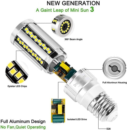DragonLight 15W LED Corn Bulbs Fanless 6000K Daylight E26 Base 1800LM [Pack of 4] - UL listed
