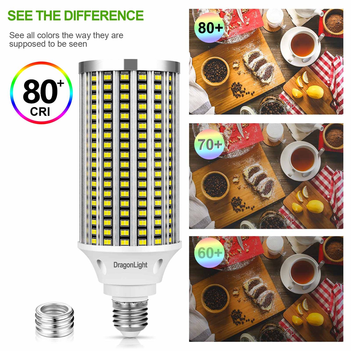 DragonLight 60W LED Corn Bulbs 3000K Warm White E26/E39 Base 7,200LM [Twin Value Pack]