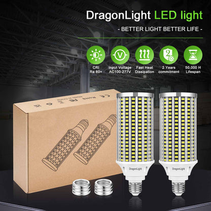 DragonLight 60W LED Corn Bulbs 3000K Warm White E26/E39 Base 7,200LM [Twin Value Pack]