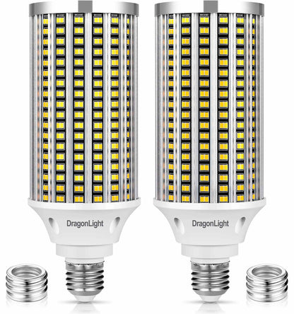 DragonLight 60W LED Corn Bulbs 3000K Warm White E26/E39 Base 7,200LM [Twin Value Pack]