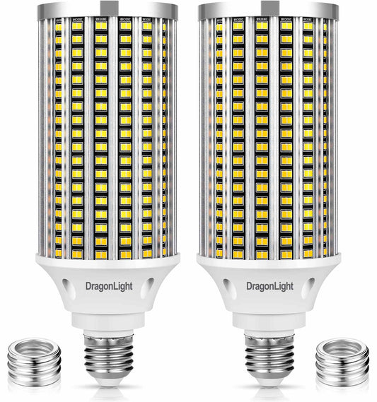 DragonLight 60W LED Corn Bulbs 3000K Warm White E26/E39 Base 7,200LM [Twin Value Pack]