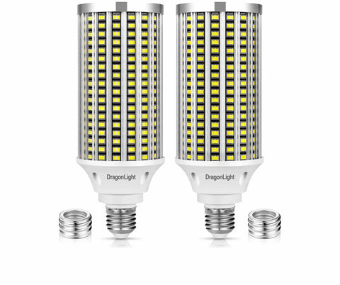 DragonLight 60W LED Corn Bulbs 6000K Daylight E26/E39 Base 7,200LM [Twin Value Pack]