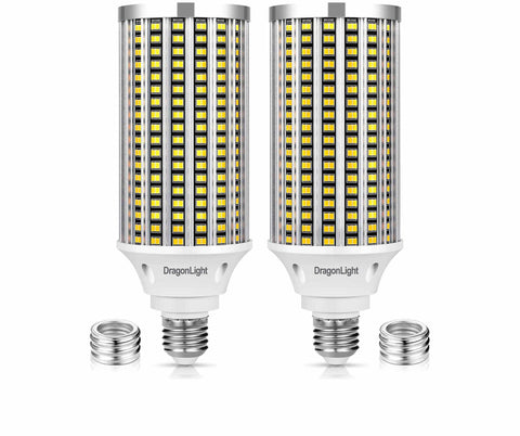 DragonLight 60W LED Corn Bulbs 3000K Warm White E26/E39 Base 7,200LM [Twin Value Pack]