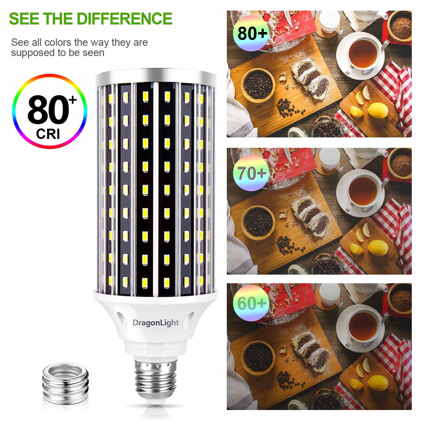 DragonLight 50W LED Corn Bulbs 6000K Daylight E26/E39 Base 5,000LM [Pack of 2]