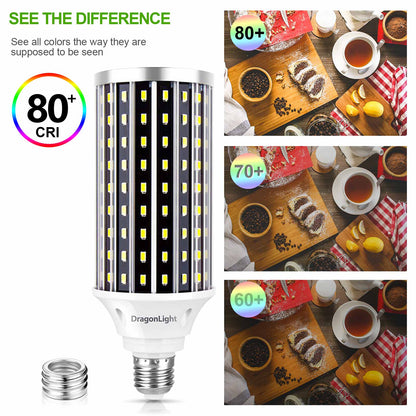 DragonLight 50W LED Corn Bulbs 6000K Daylight E26/E39 Base 5,000LM [Pack of 2]