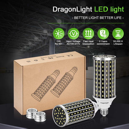 DragonLight 50W LED Corn Bulbs 6000K Daylight E26/E39 Base 5,000LM [Pack of 2]