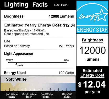 DragonLight 100W Commercial Grade LED Corn Bulb 3000K Warm White E26/E39 Base 12,000LM - UL Listed