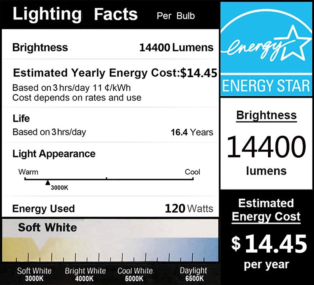DragonLight 120W Commercial Grade LED Corn Bulb Fanless 3000K Warm White E26/E39 Base 14,400LM - UL Listed