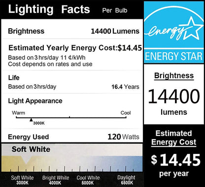 DragonLight 120W Commercial Grade LED Corn Bulb Fanless 3000K Warm White E26/E39 Base 14,400LM - UL Listed