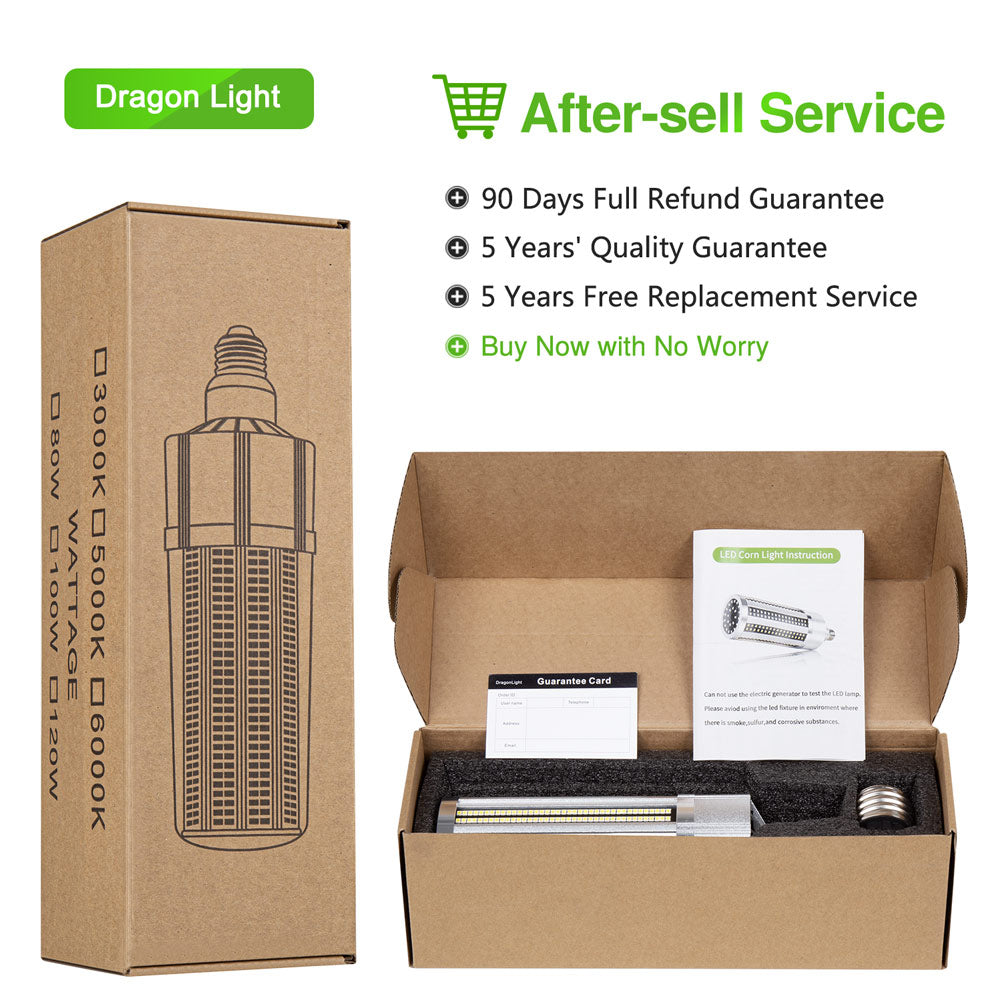 DragonLight 120W Commercial Grade LED Corn Bulb Fanless 5000K Daylight E26/E39 Base 14,400LM - UL Listed