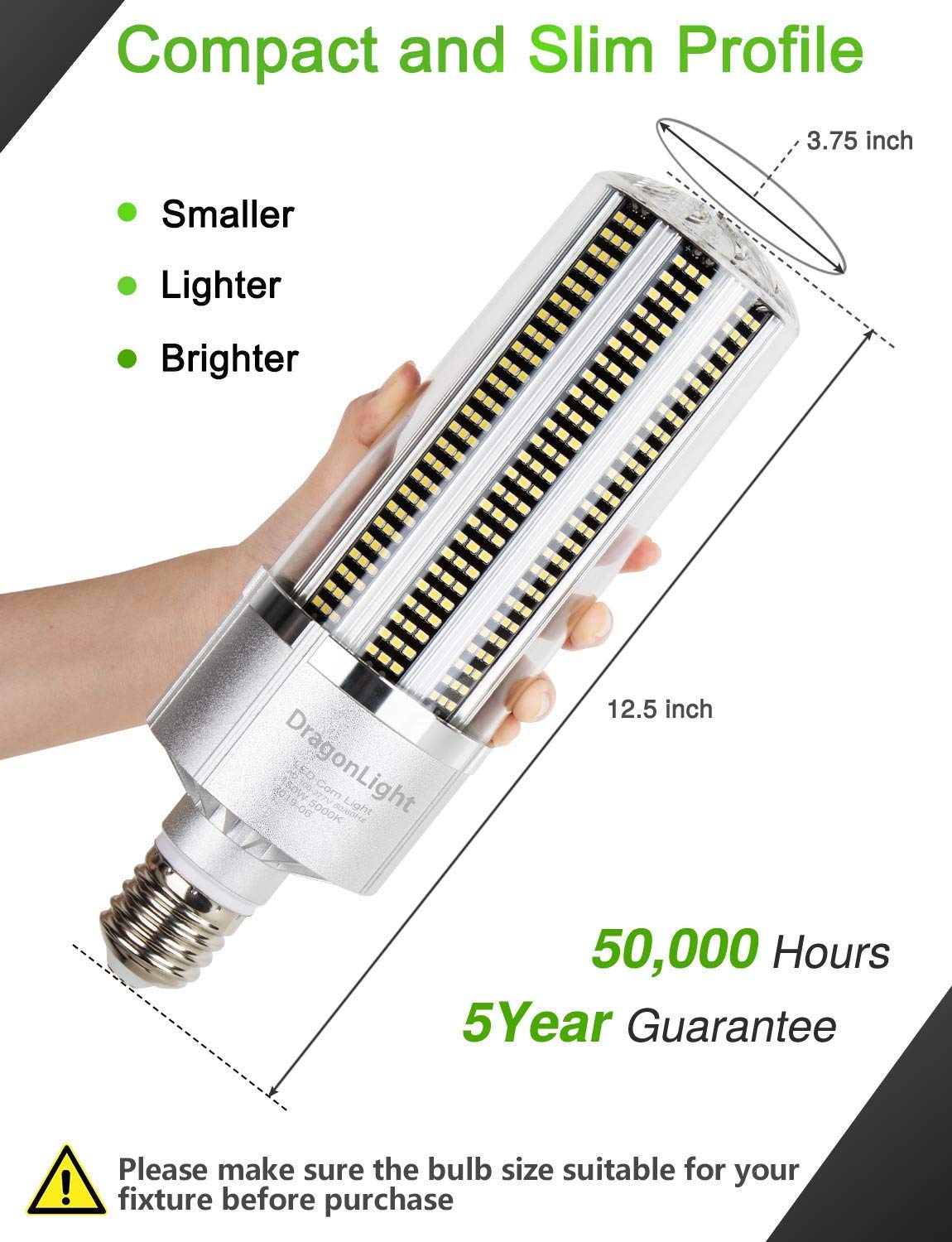 DragonLight 200W Commercial Grade LED Corn Bulb 3000K Warm White E39 Base 27,000LM - UL Listed