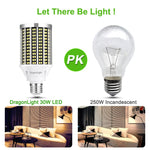 DragonLight 30W LED Corn Bulbs 3000K Warm White E26 Base 3,600LM [Twin Value Pack]