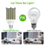 DragonLight 30W 6000K Daylight Super Bright LED Corn Light Bulbs - 3600 Lumens [Twin Value Pack]