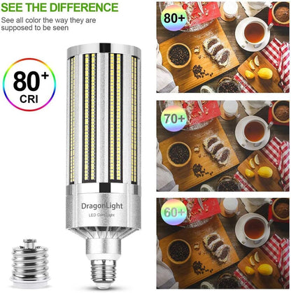 DragonLight 80W Commercial Grade LED Corn Bulb Fanless 5000K Daylight E26/E39 Base 9,600LM - UL Listed