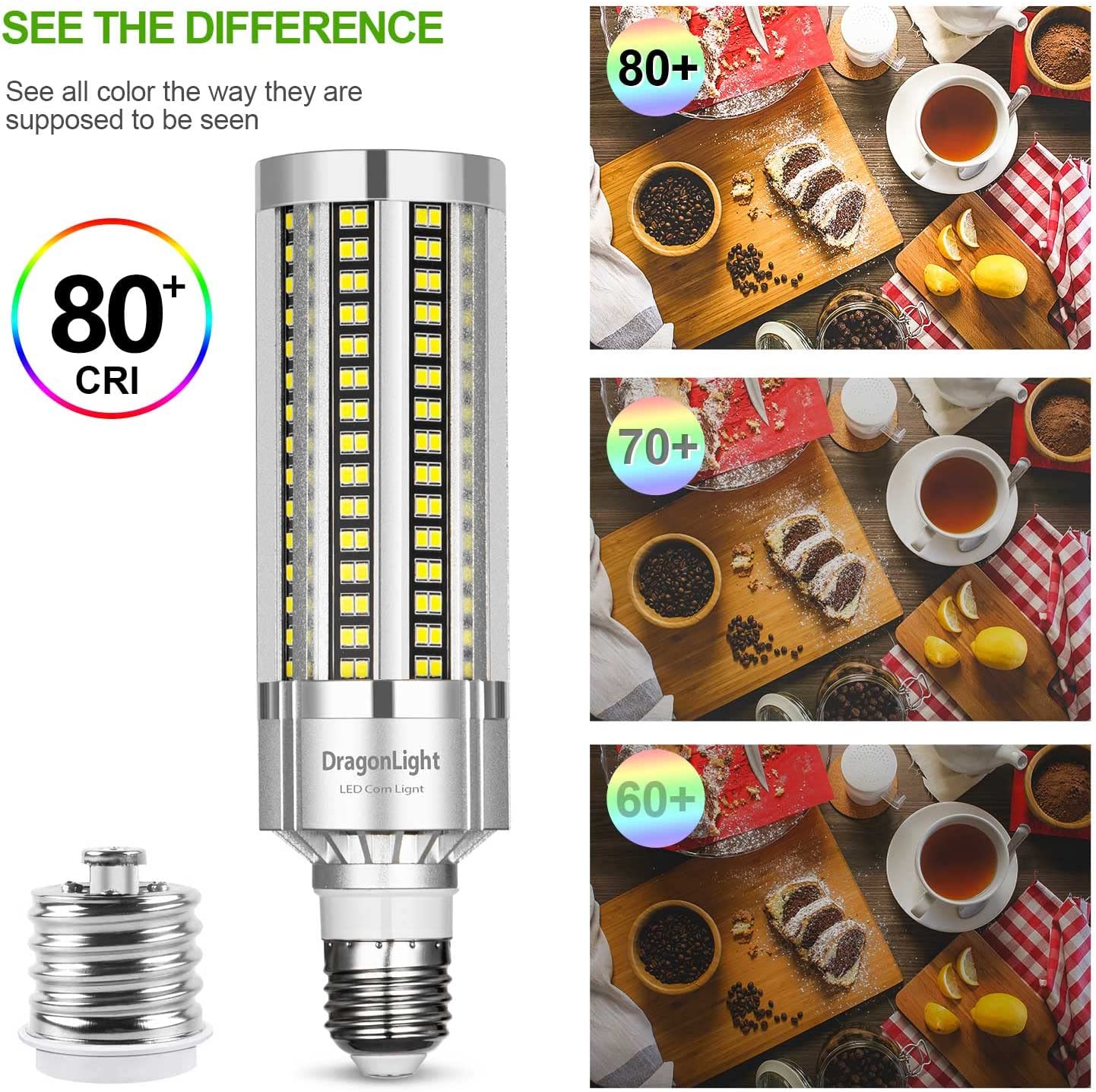 DragonLight 60W LED Corn Bulb Fanless 6000K Daylight E26/E39 Base 7,200LM - UL Listed