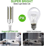 DragonLight 20W 6000K Daylight E12 Small Base Super Bright Corn LED Light Bulbs Fanless, Pack of 2