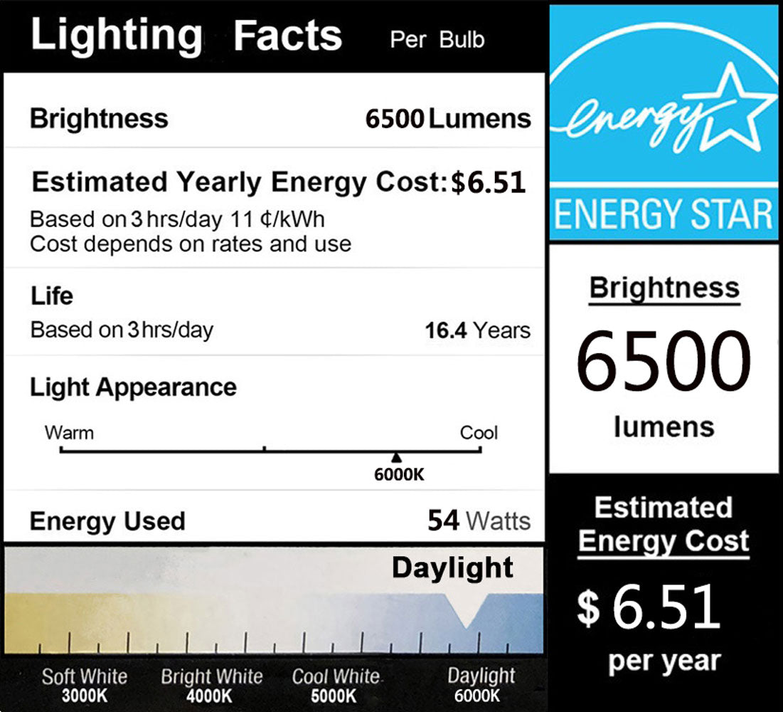 DragonLight 54W LED Corn Bulb Fanless 6000K Daylight E26/E39 Base 6,500LM - UL Listed