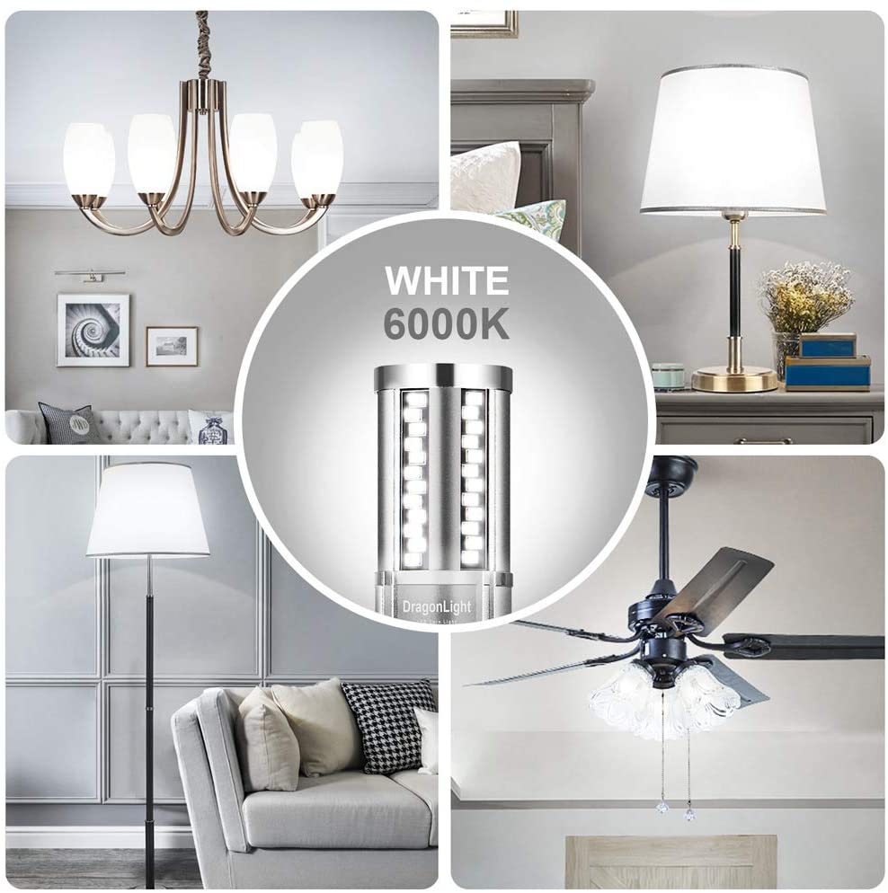 DragonLight 15W LED Corn Bulbs Fanless 6000K Daylight E12 Base 1800LM [Pack of 4] - UL listed
