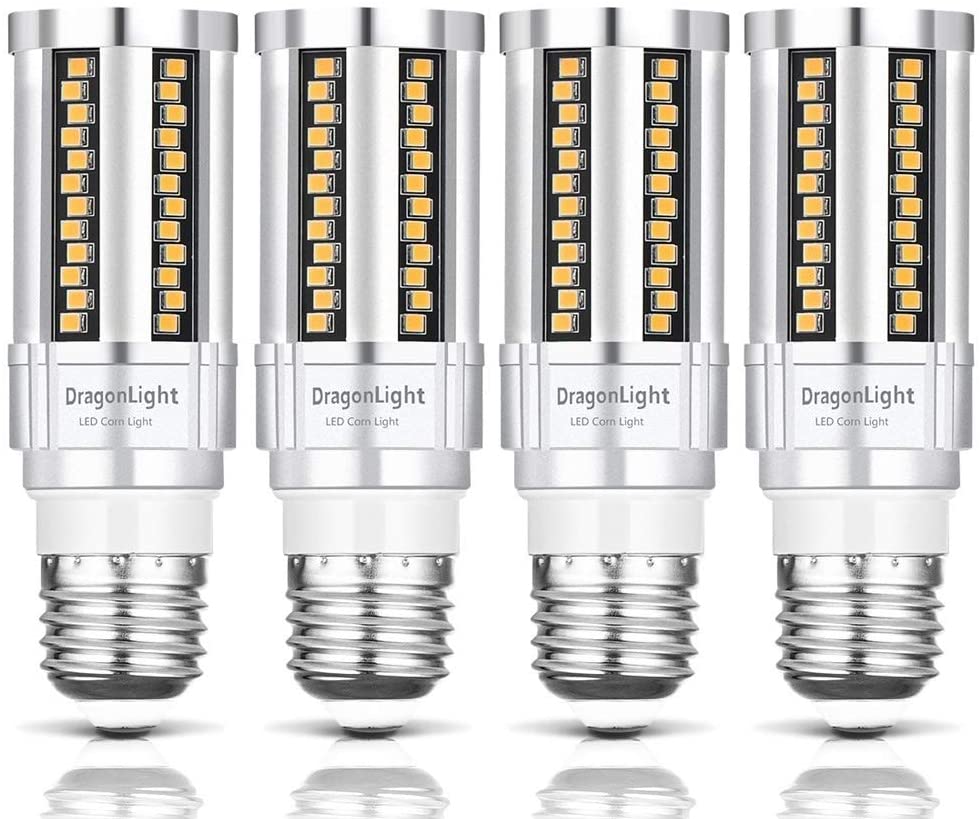 DragonLight 15W LED Corn Bulbs Fanless 3000K Warm White E26 Base 1800LM [Pack of 4] - UL listed