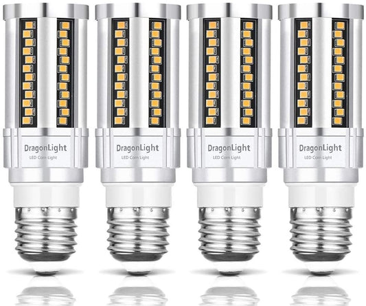 DragonLight 15W LED-Maiskolbenlampen, lüfterlos, 3000K Warmweiß, E26-Sockel, 1800LM [4er-Pack] - UL-gelistet