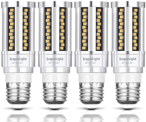 DragonLight 15W 3000K Warm White E26 Base Super Bright Corn LED Light Bulbs Fanless Pack of 4