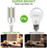 DragonLight 15W LED Corn Bulbs Fanless 3000K Warm White E12 Base 1800LM [Pack of 4] - UL listed