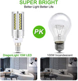 DragonLight 15W 6000K Дневной свет Суперяркие светодиодные лампы Corn - E12 Базовая упаковка из 4 шт. 1800LM Упаковка из 4 шт. - внесена в список UL