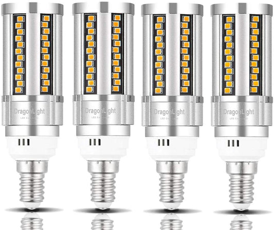 DragonLight 15W LED-Maiskolbenlampen, lüfterlos, 3000K Warmweiß, E12-Sockel, 1800LM [4er-Pack] - UL-gelistet